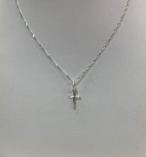 Sterling Silver Cross Pendant & Singapore Chain
