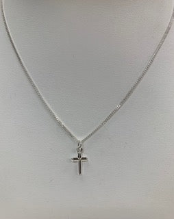 Sterling Silver Cross Pendant & Curb Chain