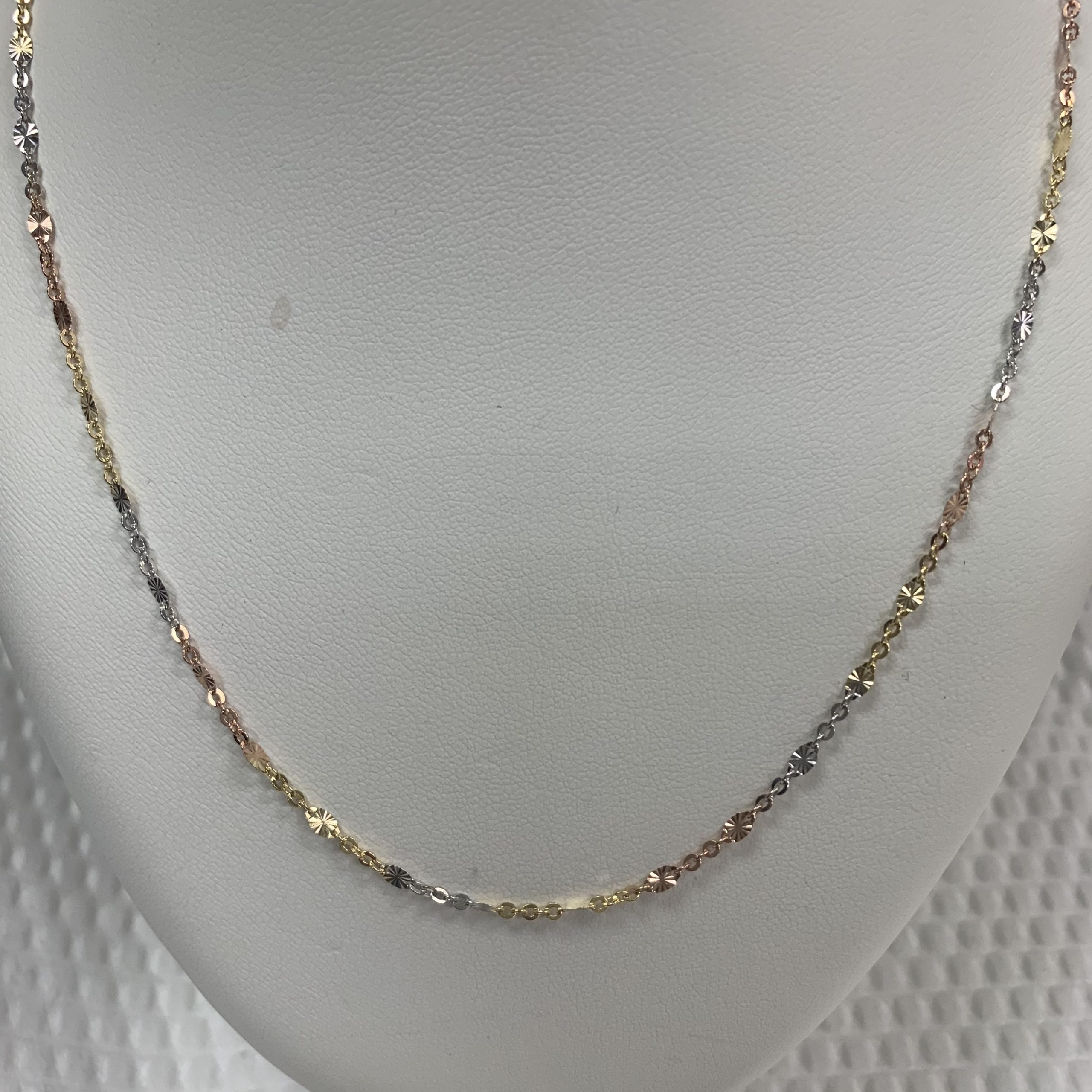 10kt Yellow, White & Rose Gold Chain 20"