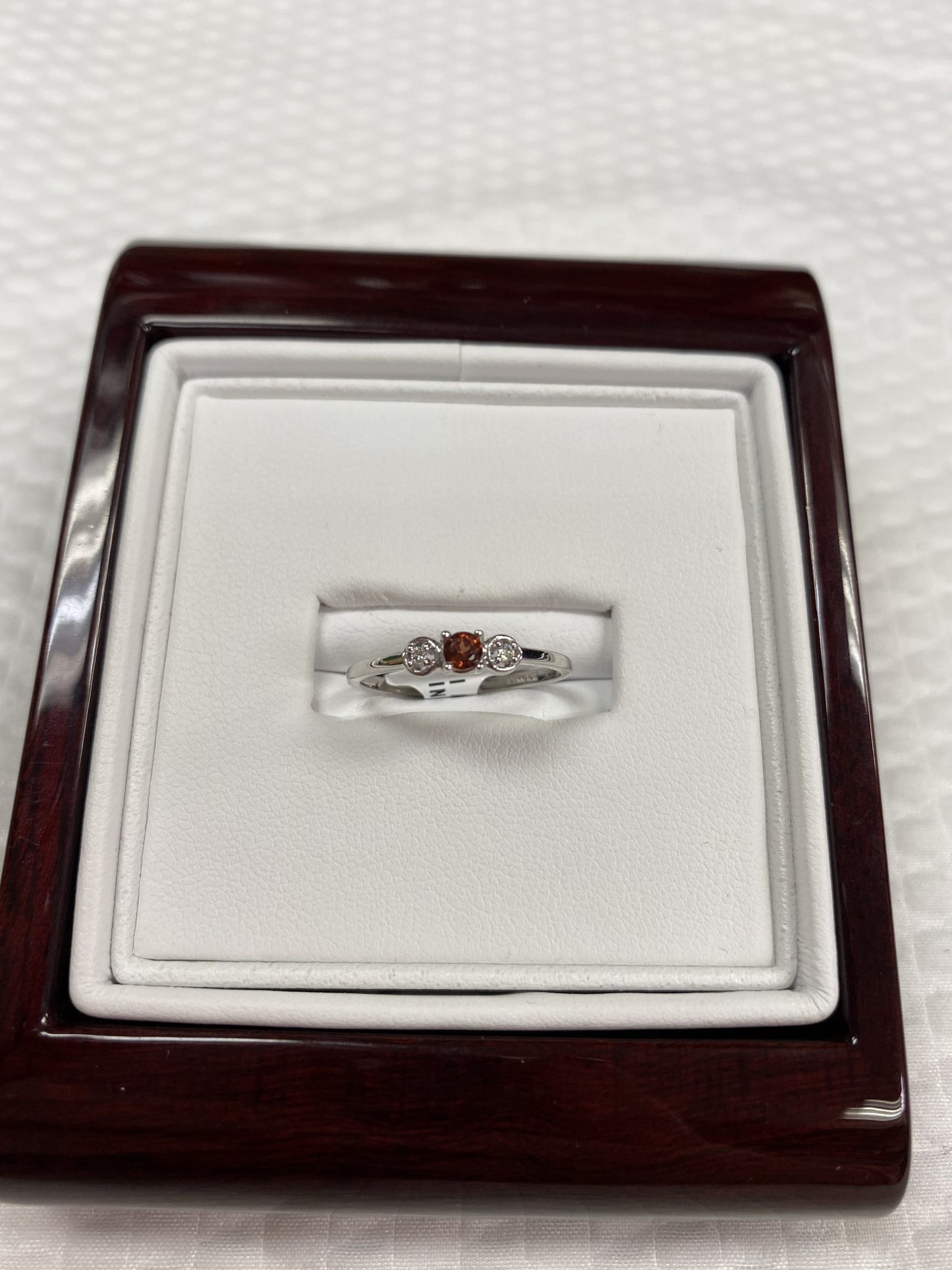 10kt White Gold Diamond. and Garnet ring