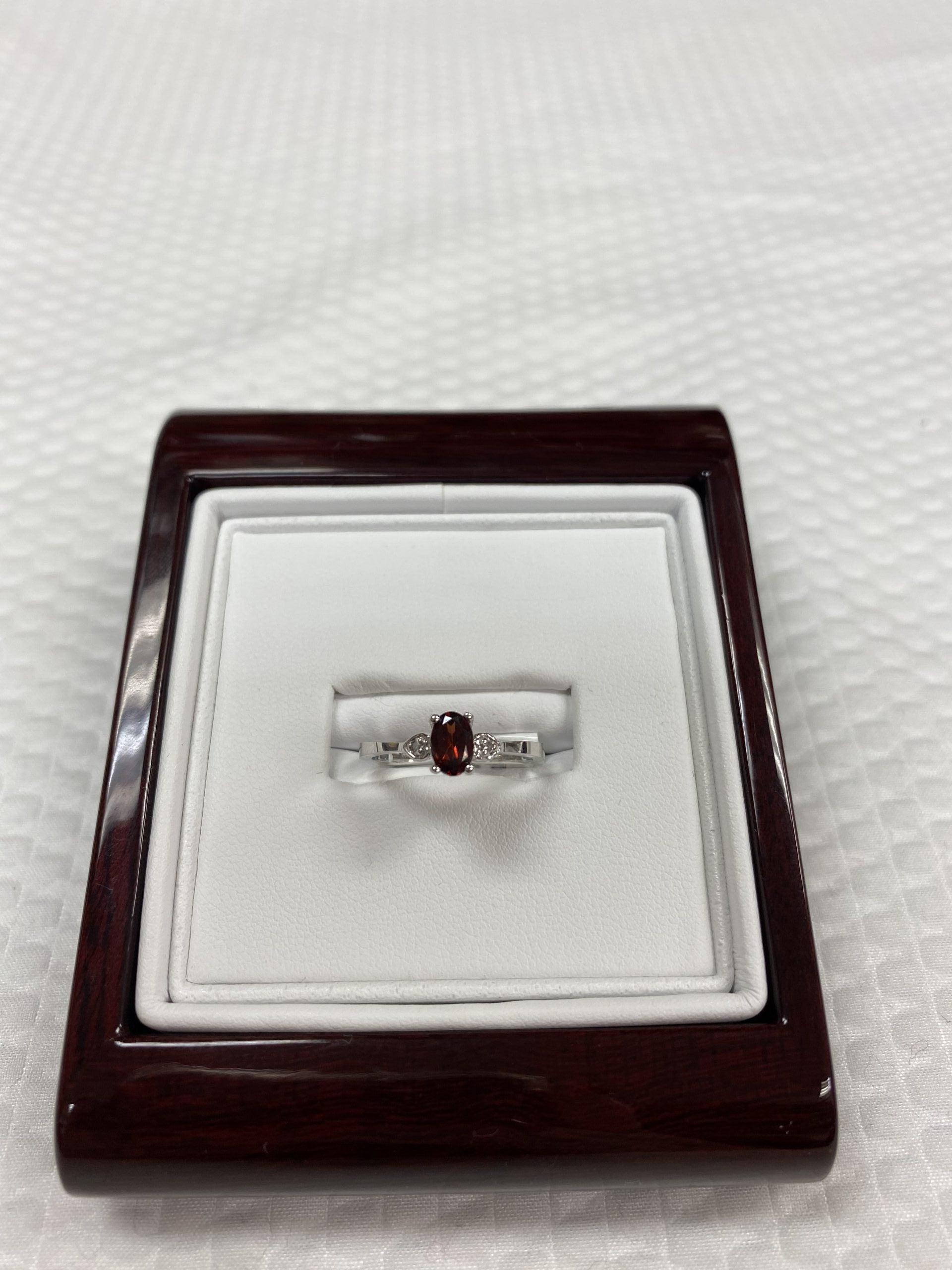 10kt White Gold Diamond and Garnet Ring
