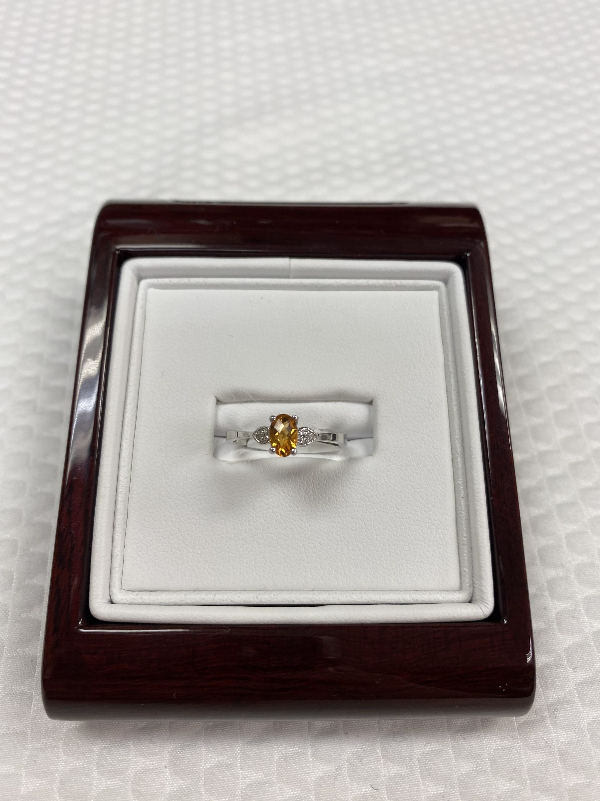 10kt White Gold Diamond and Citrine Stone Ring