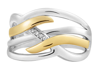 10kt yellow gold and sterling silver diamond ring .02 cttw