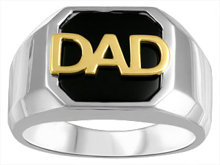 Sterling Silver &10kt yellow gold men's dad onyx  ring