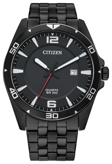 men's citizen quartz watch with luminous hands and markers