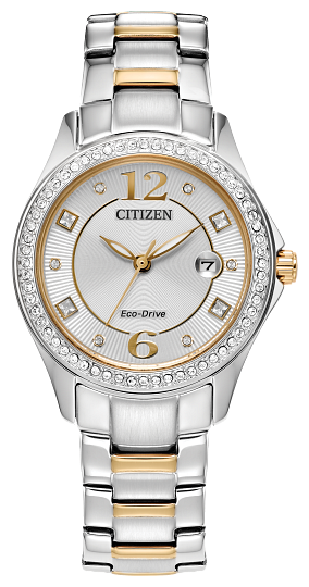 ladies 2 tone citizen eco-drive crystal watch