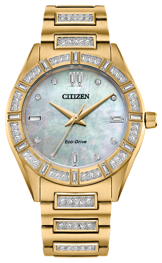 ladies citizen eco-drive mother of pearl & crystal watch