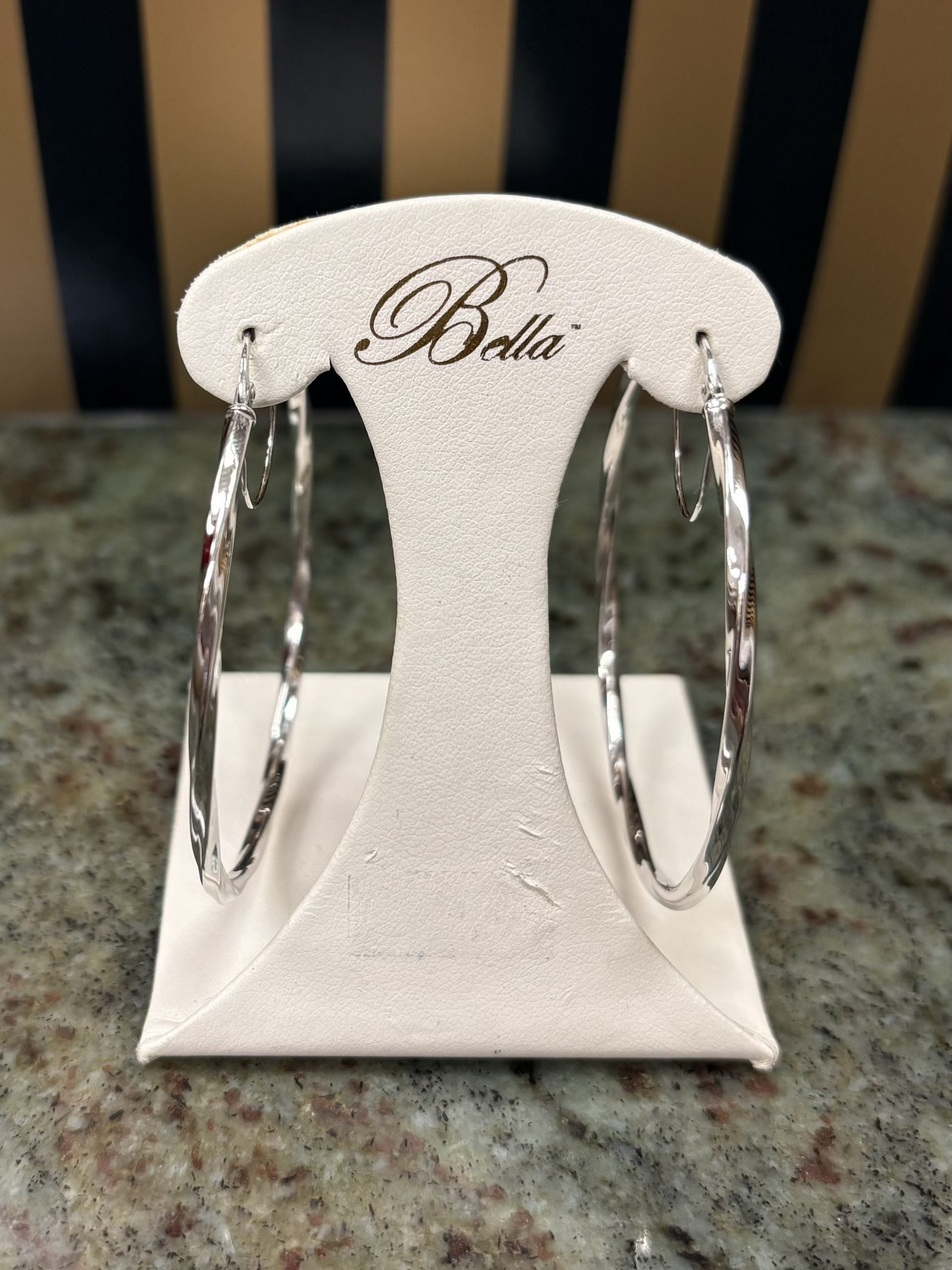 10kt white gold 50mm diamond cut hoops