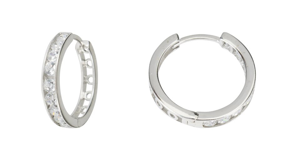10kt White Gold Cubic Huggies 17mm