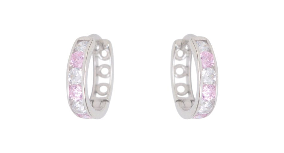 10kt White Gold Cubic and Pink Topaz Huggies 11mm