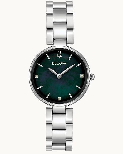 ladies bulova watch with 3 diamonds ,mother of pearl